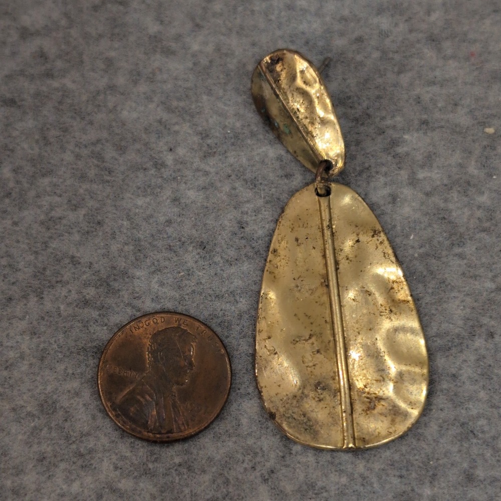 Vintage Hammered Gold Tone Teardrop Dangle Earrings Statement Textured‎ - Picture 4 of 4